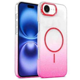 For iPhone 16 Gold Diamond Glitter Gradient MagSafe Shockproof Phone Case(Red)