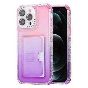 For iPhone 12 Pro Max Gradient 3-in-1 Card Bag TPU Shockproof Phone Case(Pink Purple)