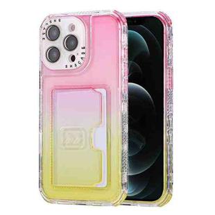 For iPhone 12 Pro Max Gradient 3-in-1 Card Bag TPU Shockproof Phone Case(Pink Yellow)