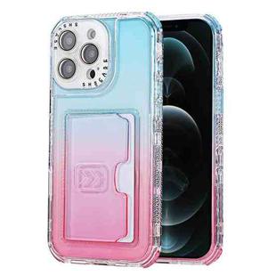 For iPhone 12 Pro Max Gradient 3-in-1 Card Bag TPU Shockproof Phone Case(Sky Blue Pink)