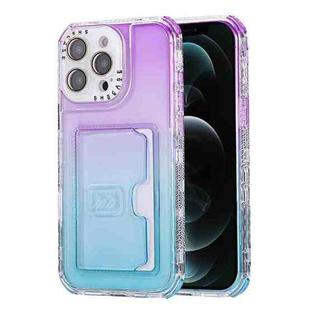 For iPhone 12 Pro Max Gradient 3-in-1 Card Bag TPU Shockproof Phone Case(Purple Sky Blue)