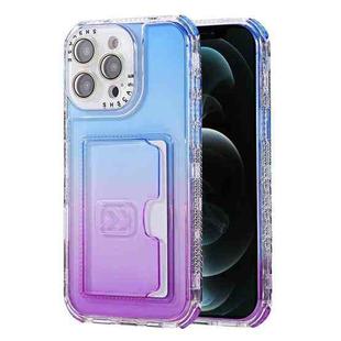 For iPhone 12 Pro Max Gradient 3-in-1 Card Bag TPU Shockproof Phone Case(Blue Purple)