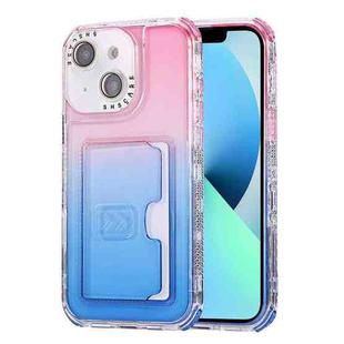 For iPhone 13 Gradient 3-in-1 Card Bag TPU Shockproof Phone Case(Pink Blue)