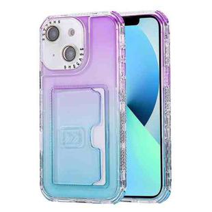For iPhone 13 Gradient 3-in-1 Card Bag TPU Shockproof Phone Case(Purple Sky Blue)