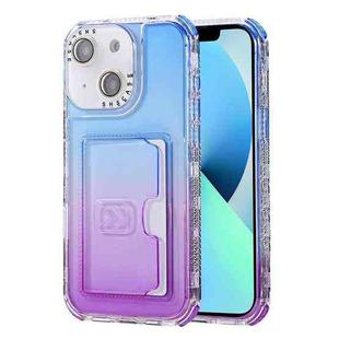For iPhone 13 Gradient 3-in-1 Card Bag TPU Shockproof Phone Case(Blue Purple)