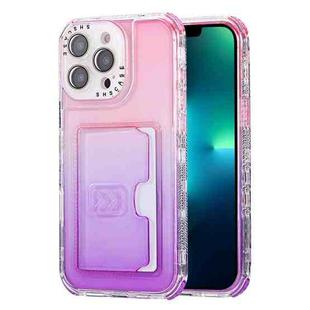 For iPhone 13 Pro Max Gradient 3-in-1 Card Bag TPU Shockproof Phone Case(Pink Purple)