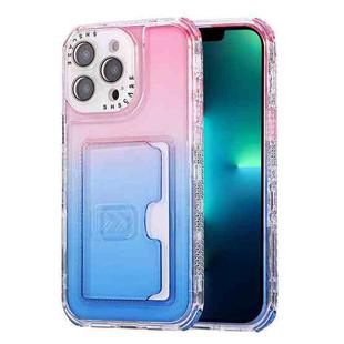 For iPhone 13 Pro Max Gradient 3-in-1 Card Bag TPU Shockproof Phone Case(Pink Blue)