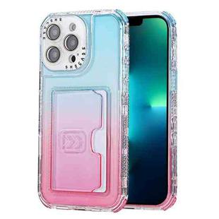 For iPhone 13 Pro Max Gradient 3-in-1 Card Bag TPU Shockproof Phone Case(Sky Blue Pink)