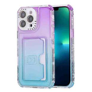 For iPhone 13 Pro Max Gradient 3-in-1 Card Bag TPU Shockproof Phone Case(Purple Sky Blue)