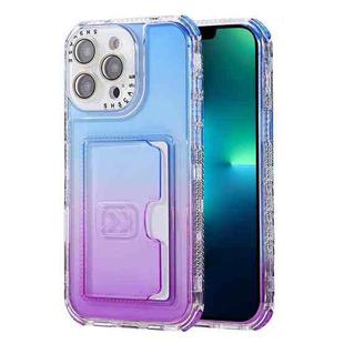 For iPhone 13 Pro Max Gradient 3-in-1 Card Bag TPU Shockproof Phone Case(Blue Purple)