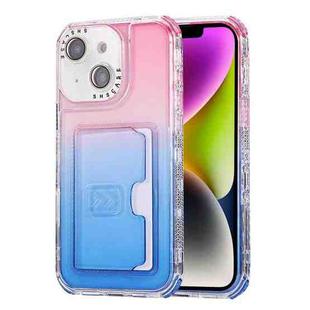 For iPhone 14 Gradient 3-in-1 Card Bag TPU Shockproof Phone Case(Pink Blue)