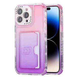 For iPhone 14 Pro Max Gradient 3-in-1 Card Bag TPU Shockproof Phone Case(Pink Purple)