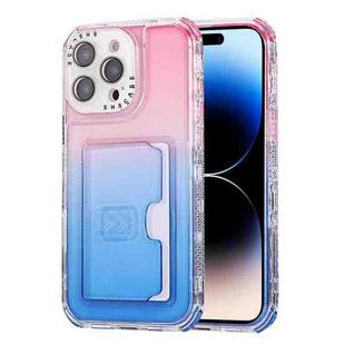 For iPhone 14 Pro Max Gradient 3-in-1 Card Bag TPU Shockproof Phone Case(Pink Blue)