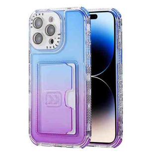 For iPhone 14 Pro Max Gradient 3-in-1 Card Bag TPU Shockproof Phone Case(Blue Purple)