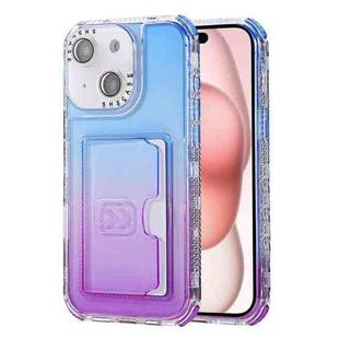 For iPhone 15 Gradient 3-in-1 Card Bag TPU Shockproof Phone Case(Blue Purple)