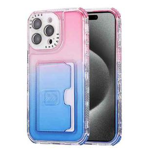 For  iPhone 15 Pro Max Gradient 3-in-1 Card Bag TPU Shockproof Phone Case(Pink Blue)
