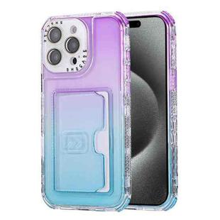 For  iPhone 15 Pro Max Gradient 3-in-1 Card Bag TPU Shockproof Phone Case(Purple Sky Blue)