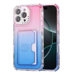 For iPhone 16 Pro Max Gradient 3-in-1 Card Bag TPU Shockproof Phone Case(Pink Blue)