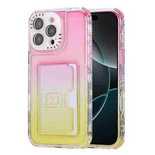 For iPhone 16 Pro Max Gradient 3-in-1 Card Bag TPU Shockproof Phone Case(Pink Yellow)