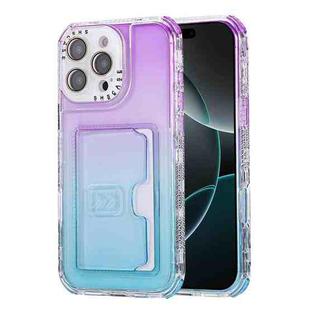 For iPhone 16 Pro Max Gradient 3-in-1 Card Bag TPU Shockproof Phone Case(Purple Sky Blue)