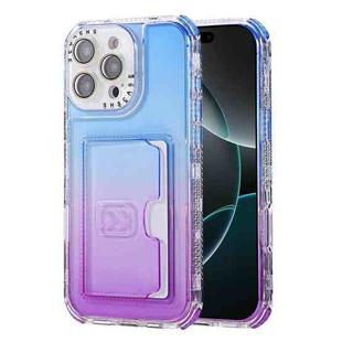 For iPhone 16 Pro Max Gradient 3-in-1 Card Bag TPU Shockproof Phone Case(Blue Purple)