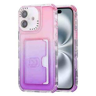 For iPhone 16 Plus Gradient 3-in-1 Card Bag TPU Shockproof Phone Case(Pink Purple)