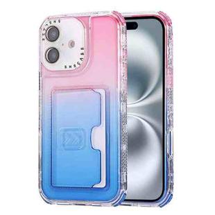 For iPhone 16 Gradient 3-in-1 Card Bag TPU Shockproof Phone Case(Pink Blue)