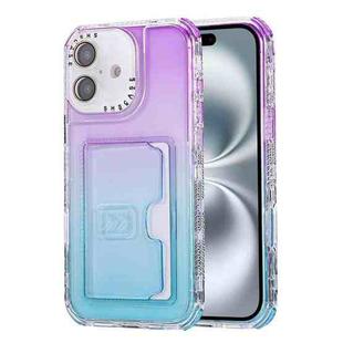 For iPhone 16 Gradient 3-in-1 Card Bag TPU Shockproof Phone Case(Purple Sky Blue)
