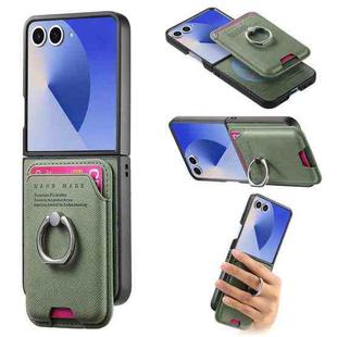 For Samsung Galaxy Z Flip7 5G Twill Fabric Card Bag Ring Magnetic Back Phone Case(Green)