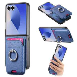 For Samsung Galaxy Z Flip7 5G Twill Fabric Card Bag Ring Magnetic Back Phone Case(Blue)