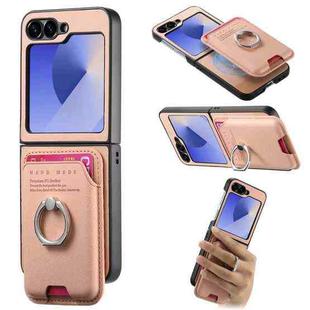 For Samsung Galaxy Z Flip5 5G Twill Fabric Card Bag Ring Magnetic Back Phone Case(Pink)