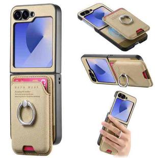 For Samsung Galaxy Z Flip5 5G Twill Fabric Card Bag Ring Magnetic Back Phone Case(Khaki)
