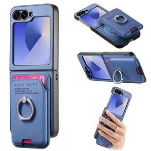 For Samsung Galaxy Z Flip5 5G Twill Fabric Card Bag Ring Magnetic Back Phone Case(Blue)
