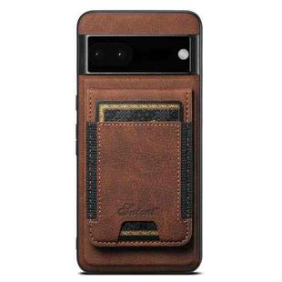 For Google Pixel 6a Suteni H17 Litchi Texture Leather Magnetic Detachable Wallet Phone Case(Brown)