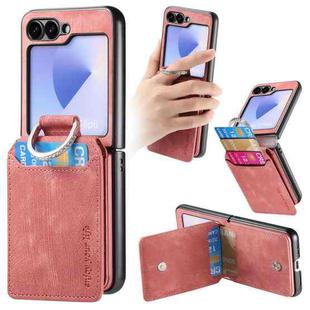 For Samsung Galaxy Z Flip5 5G Retro Leather Ring Vertical Flip Wallet Phone Case(Pink)