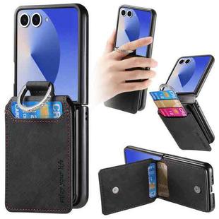For Samsung Galaxy Z Flip7 5G Retro Leather Ring Vertical Flip Wallet Phone Case(Black)