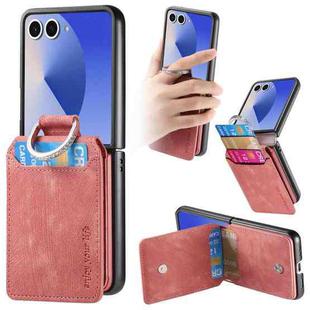 For Samsung Galaxy Z Flip7 5G Retro Leather Ring Vertical Flip Wallet Phone Case(Pink)