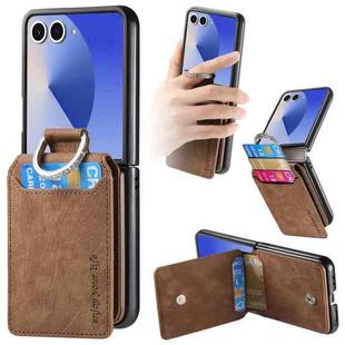 For Samsung Galaxy Z Flip7 5G Retro Leather Ring Vertical Flip Wallet Phone Case(Brown)