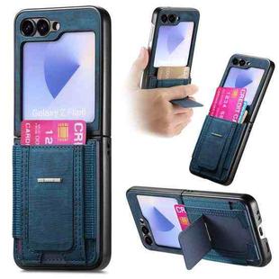 For Samsung Galaxy Z Flip5 5G Retro Leather Fold Stand Elastic Card Bag Phone Case(Blue)