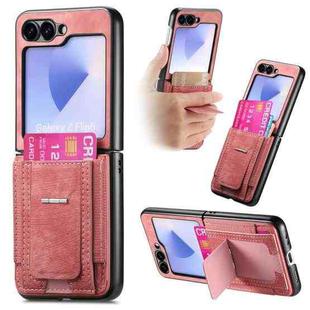 For Samsung Galaxy Z Flip5 5G Retro Leather Fold Stand Elastic Card Bag Phone Case(Pink)