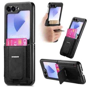 For Samsung Galaxy Z Flip6 5G Retro Leather Fold Stand Elastic Card Bag Phone Case(Black)