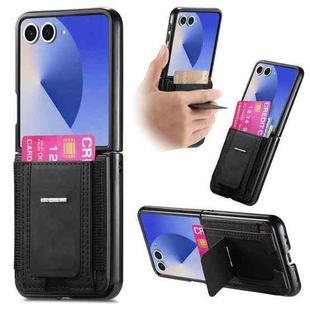 For Samsung Galaxy Z Flip7 5G Retro Leather Fold Stand Elastic Card Bag Phone Case(Black)