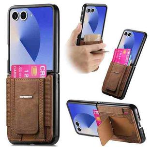 For Samsung Galaxy Z Flip7 5G Retro Leather Fold Stand Elastic Card Bag Phone Case(Brown)