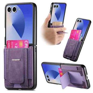 For Samsung Galaxy Z Flip7 5G Retro Leather Fold Stand Elastic Card Bag Phone Case(Purple)
