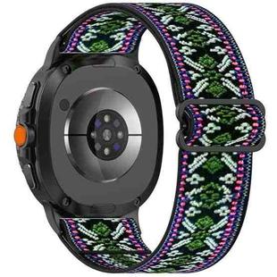 For Samsung Galaxy Watch 8 40 / 44mm Ethnic Style Elastic Nylon Braided Watch Band(Ethnic Green Purple)