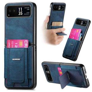 For Motorola Moto Razr 40 Retro Leather Fold Stand Elastic Card Bag Phone Case(Blue)
