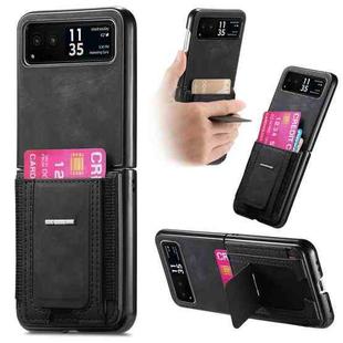 For Motorola Moto Razr 40 Retro Leather Fold Stand Elastic Card Bag Phone Case(Black)