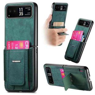 For Motorola Moto Razr 40 Retro Leather Fold Stand Elastic Card Bag Phone Case(Green)