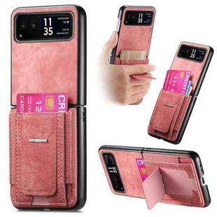 For Motorola Moto Razr 40 Retro Leather Fold Stand Elastic Card Bag Phone Case(Pink)