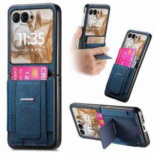 For Motorola Moto Razr 50 Retro Leather Fold Stand Elastic Card Bag Phone Case(Blue)